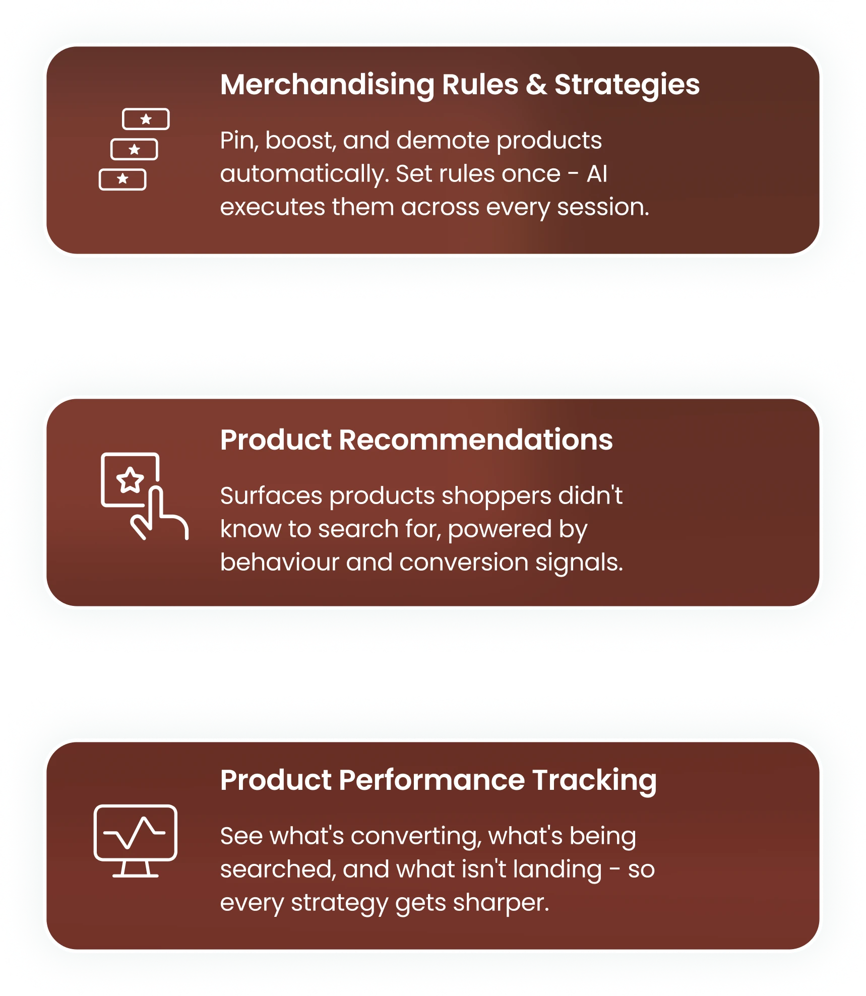 Boost AI feature cards for merchandising rules product recommendations and product performance tracking