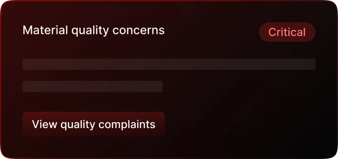 AI insight card for material quality concerns
