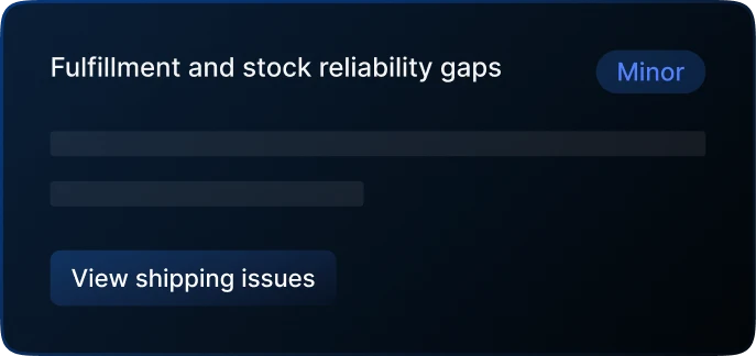 AI insight card for fulfilment and stock reliability gaps