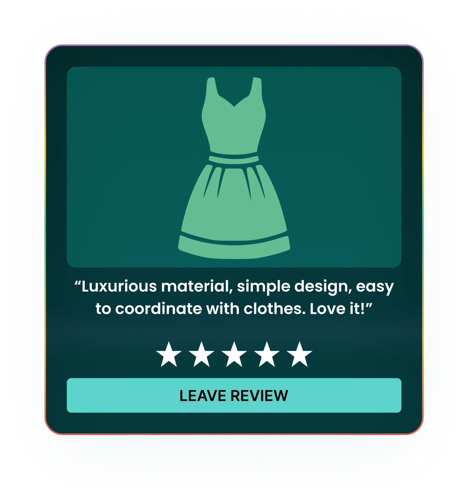 A single product review card with five-star rating and Leave Review button