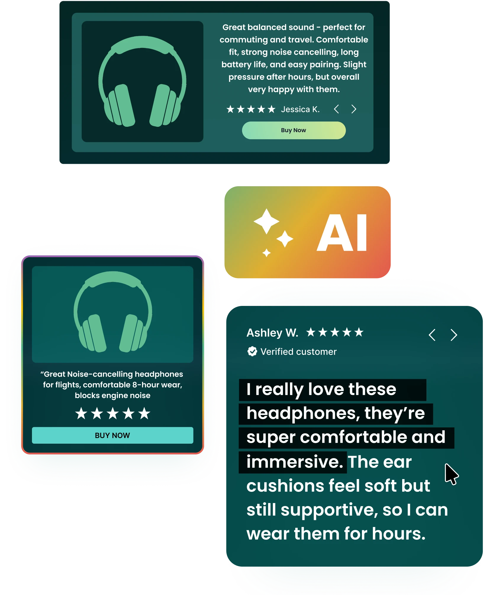 Product review signals, AI, and customer review cards supporting multi-platform proof